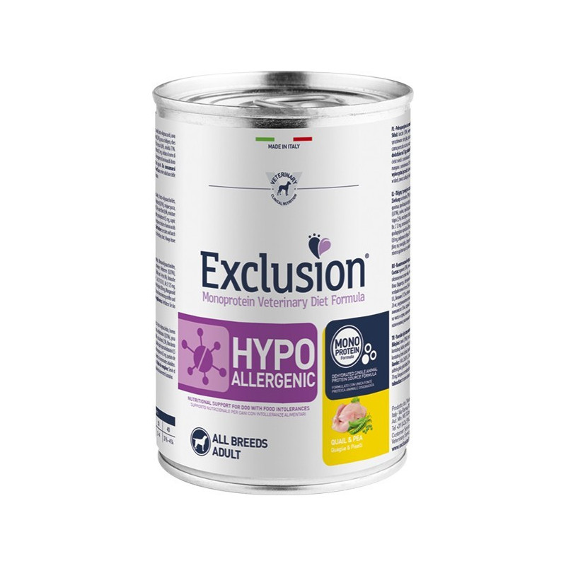 Exclusion Diet Hypoallergenic Cane Adulto Quaglia e Piselli 400g