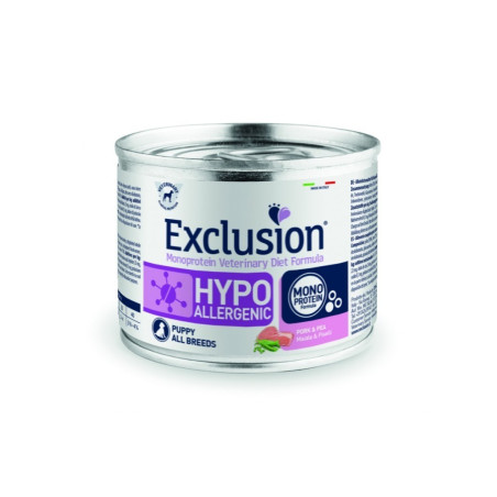 Exclusion Dog Diet Puppy Hypoallergenic Maiale e Piselli 200g