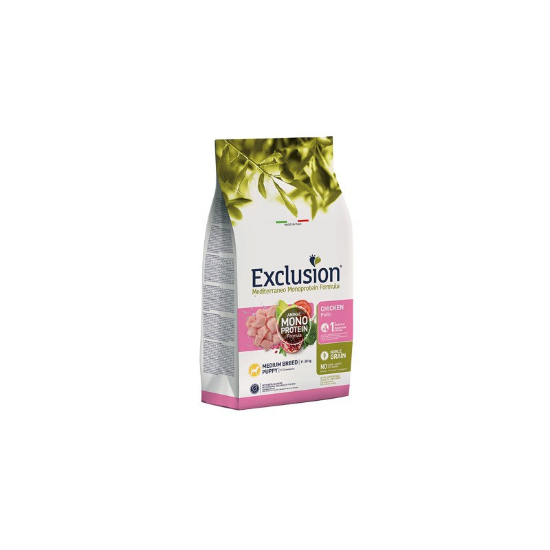 Exclusion Puppy Mediterraneo Crocchette Pollo per Cuccioli Tg. Media 3kg